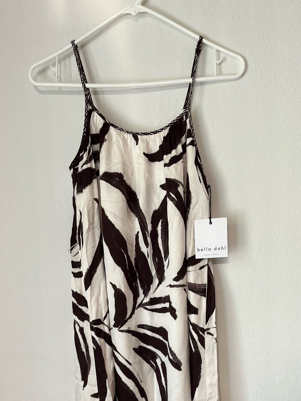 NWT Bella Dahl Dress Shirred Cami Moroccan Palm Spaghetti Straps Silk Blend